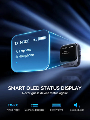Joyroom Bluetooth 5.4 Receiver & Transmitter – 400mAh AUX Car Adapter with LED Display for Music & Hands-Free Calls