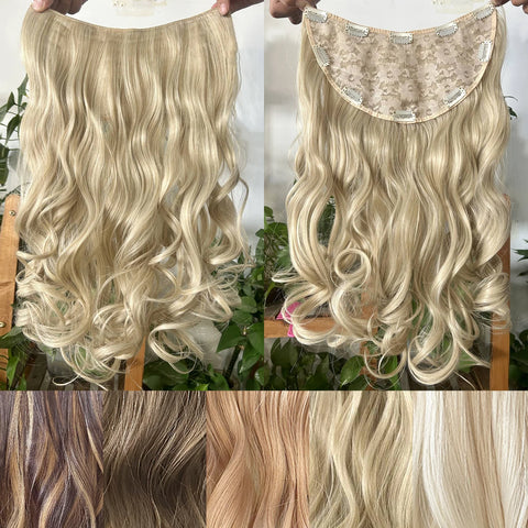 Synthetic U-Shaped 10 Clip In Hair Extension 22 Inch Wavy Black Blonde