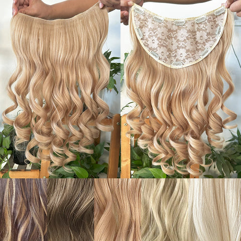 Synthetic U-Shaped 10 Clip In Hair Extension 22 Inch Wavy Black Blonde
