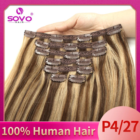 Clip-In Hair Extensions 100% Real Human Remy Hair 7pcs/Set Dark Brown #2