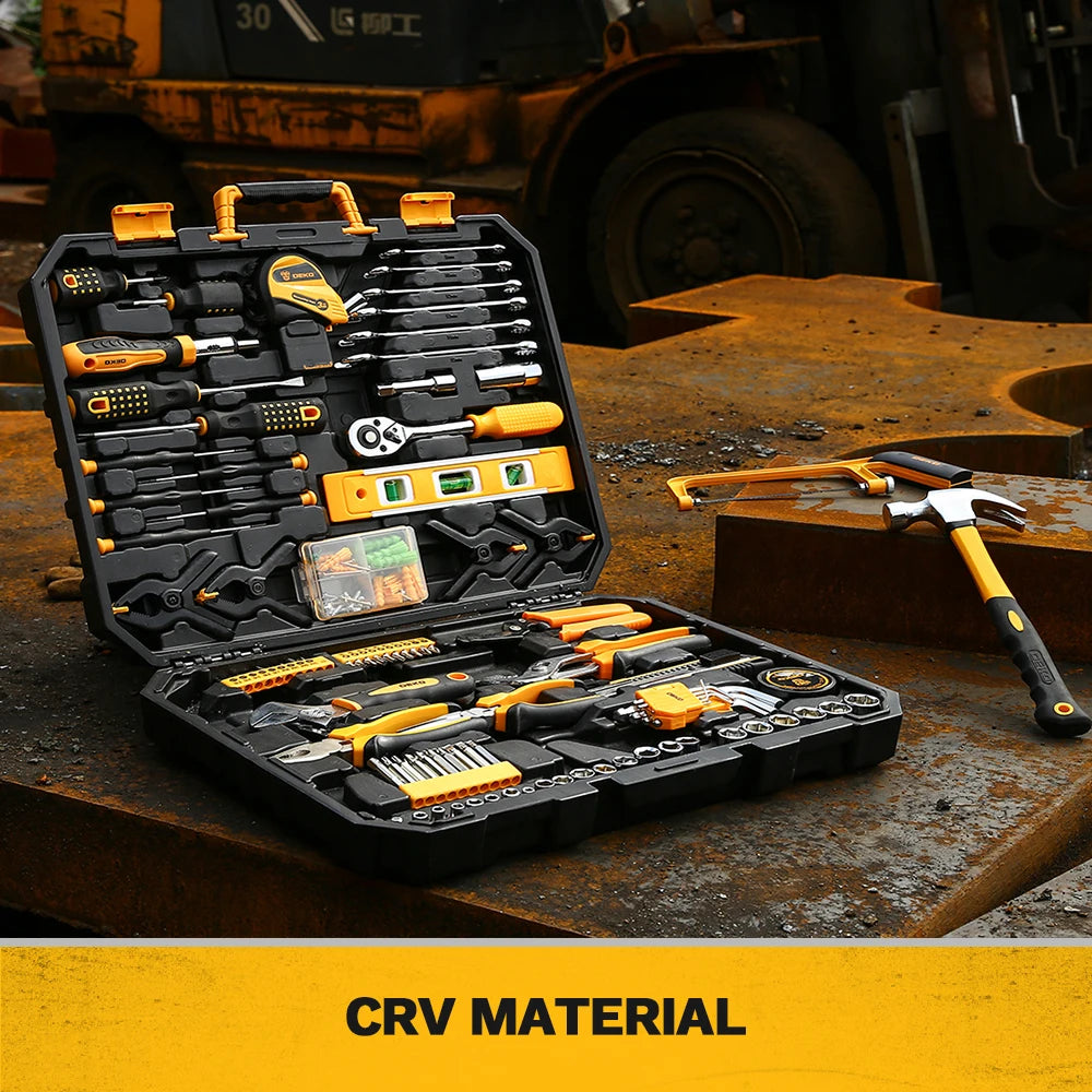 DEKO DKMT Hand Tool Set – Woodworking Multi-Tool with Box, Socket Set & Torque Wrench