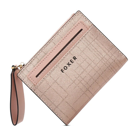 FOXER Split Leather Women's Fashion Wallet - Elegant Multi Card Zipper Clutch for Moms