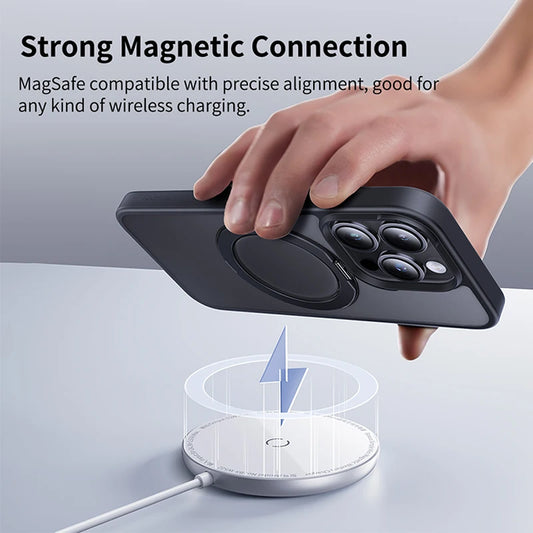 Baseus Magnetic Ring Stand Case for iPhone 15/16 Pro Max – 360° Rotation Kickstand & Magnet
