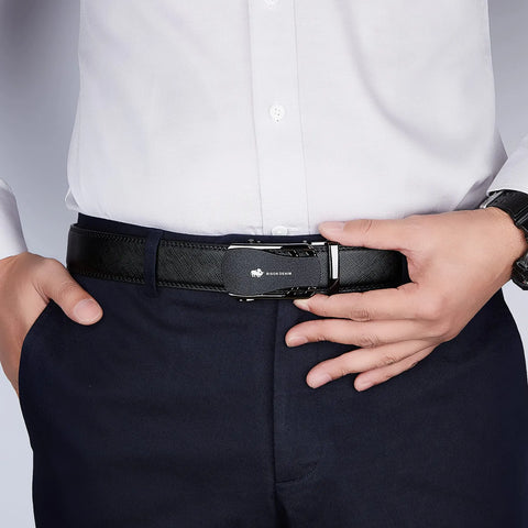 Luxury Business Leather Belt – Black Automatic Buckle for Men
