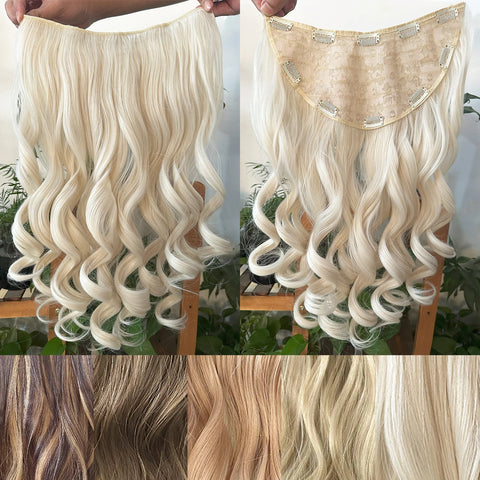 Synthetic U-Shaped 10 Clip In Hair Extension 22 Inch Wavy Black Blonde