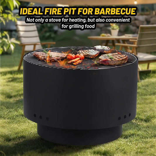 Smokeless Patio Fire Pit with Cooking Grate for Backyard BBQ