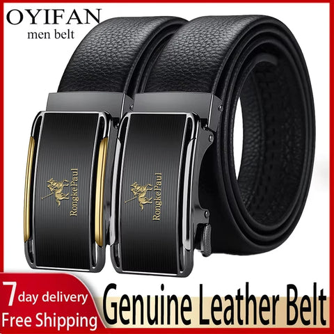 OYIFAN Genuine Leather Belt – Adjustable Automatic Buckle for Business Wear