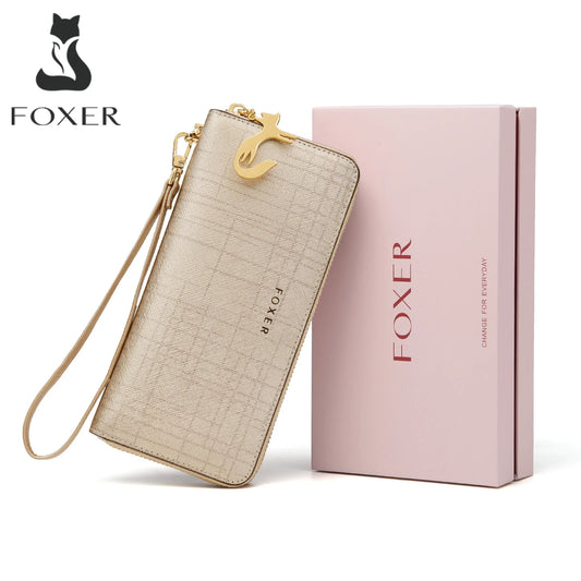 FOXER Dames Split Leather Bifold Clutch Portemonnee met Polsbandje