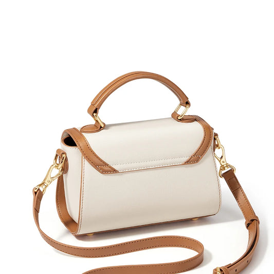Premium Split Cowhide Leather Women's Crossbody Bag with Two-Tone Design