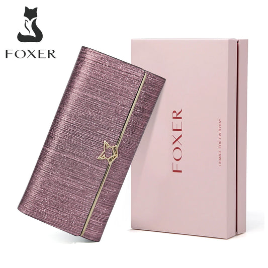 FOXER Women's Split Leather Long Wallet - Chic Clutch & Card Holder