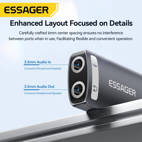 Essager USB Sound Card Adapter for 3.5mm Earphones & Microphones - Ideal for PS4, Laptops, and Computers