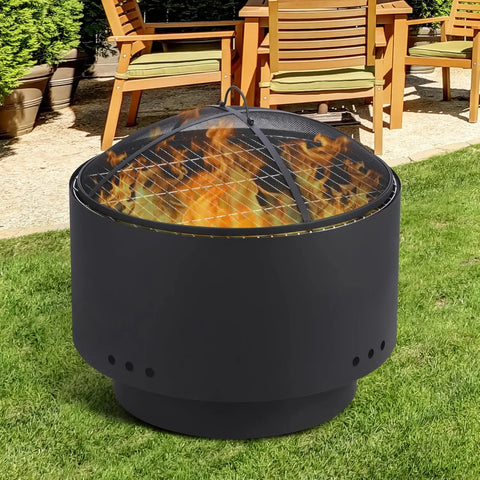 Smokeless Patio Fire Pit with Cooking Grate for Backyard BBQ