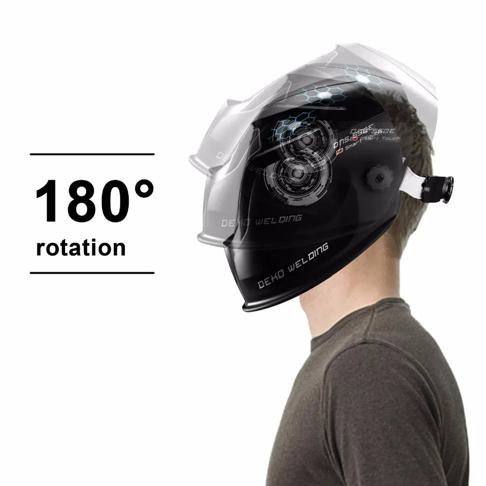 DEKO Solar Auto-Darkening Welding Helmet – Wide Shade 9–13 with Replaceable Battery for TIG, MIG & MMA
