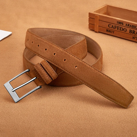 Sude Plaid Cow Leather Belt – Classic Pin Buckle Unisex Design