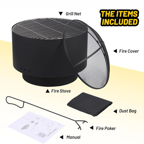 Smokeless Patio Fire Pit with Cooking Grate for Backyard BBQ