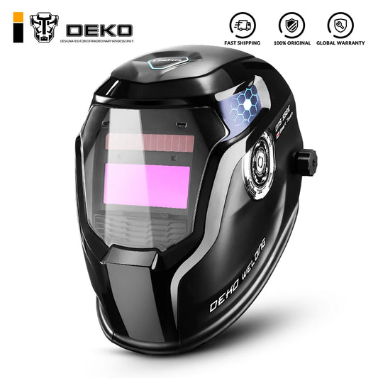 DEKO Solar Auto-Darkening Welding Helmet – Wide Shade 9–13 with Replaceable Battery for TIG, MIG & MMA