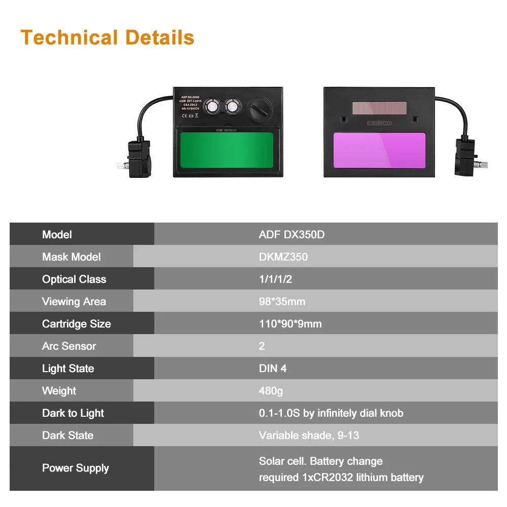 DEKO DKMZ350 Auto-Darkening Welding Helmet – Light-Filter Goggles for MIG, MMA & TIG Work