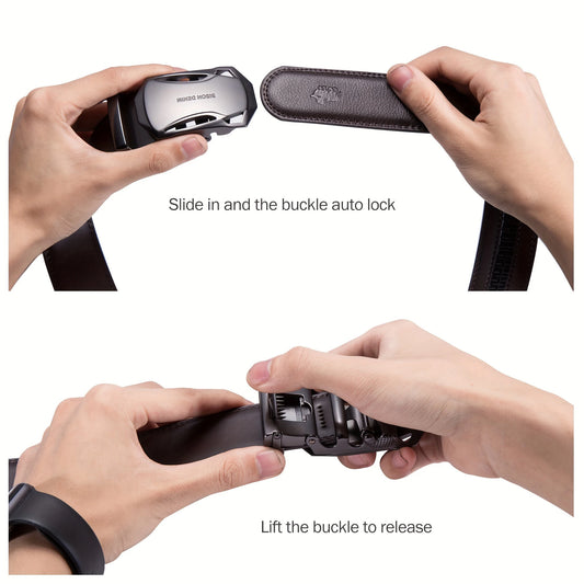 Luxury Business Leather Belt – Black Automatic Buckle for Men