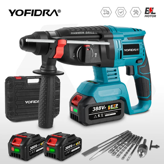 YOFIDRA 26mm Brushless Cordless Rotary Hammer – Multifunction Impact Drill for Makita Battery Pin