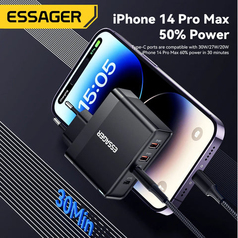 Essager 100W GaN USB-C Charger for Laptop & iPhone 16, Fast PD Charging, US/KR Plug, Compatible with MacBook & Samsung