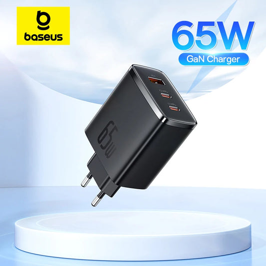 Baseus 65W GaN USB-C Charger - Fast PD Charging for iPhone 16/15/14/13 & Laptops, Portable & Efficient