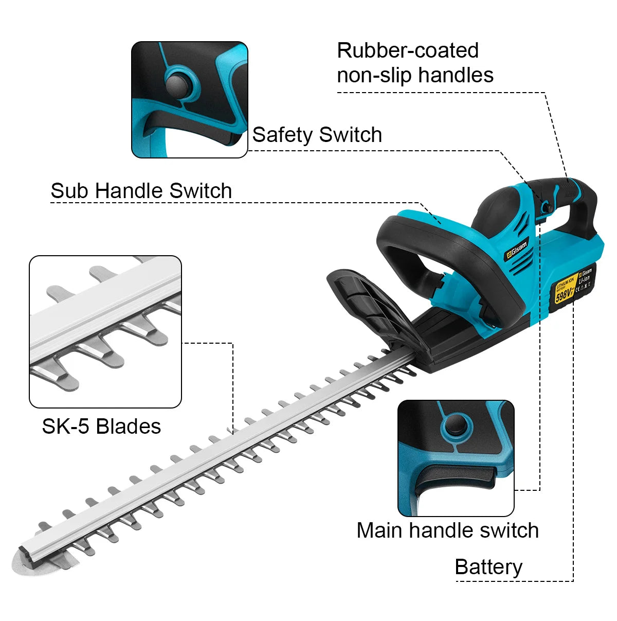 GΣ 20000RPM Brushless Cordless Hedge Trimmer – 2000W Garden Pruning Tool for Makita 18V Battery Pin