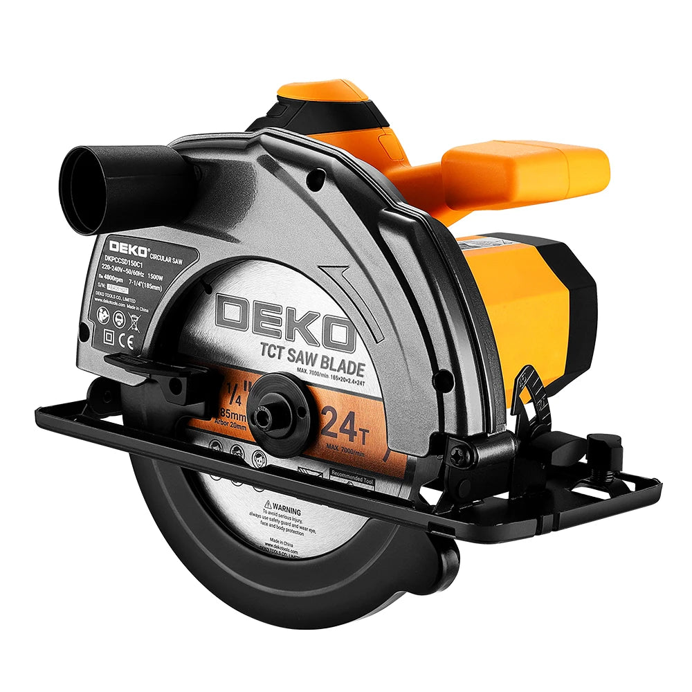 DEKO DKCS Series 185mm Circular Saw – 1500W Multi-Function Power Tool with Auxiliary Handle