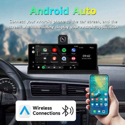 10,26'' 4K Dash Cam met draadloze Android Auto &amp; CarPlay