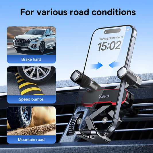 Baseus Auto-Clamping Gravity Car Phone Holder | Metal Air Vent Mount | Secure, Convenient, No Air Vent Blockage