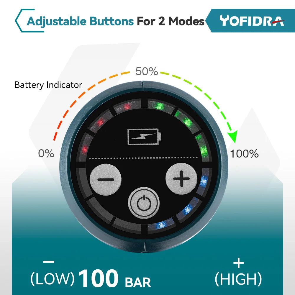 YOFIDRA 200Bar Brushless Electric Pressure Washer – 3500W 6-in-1 Car Cleaning & Garden Tool for Makita Battery Pin