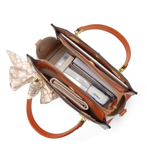 Cnoles Women Elegant Handbags with Bow Tie Silk Scarf