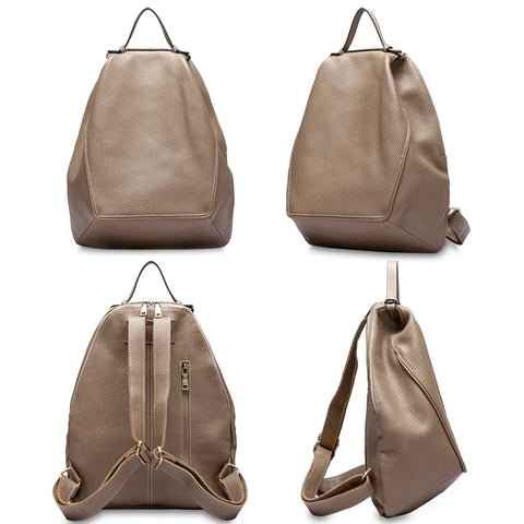 Zency Women Stylish Classic Khaki Leather Backpack