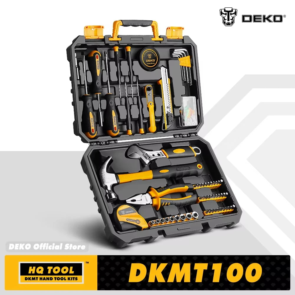 DEKO DKMT Hand Tool Set – Woodworking Multi-Tool with Box, Socket Set & Torque Wrench