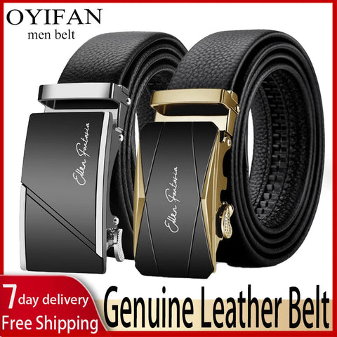 OYIFAN Genuine Leather Belt – Adjustable Automatic Buckle for Business Wear