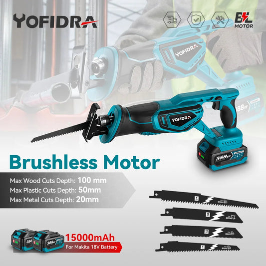 YOFIDRA 3000RPM Bürstenlose Säbelsäge Handheld Holz Metall Rohr Schneiden Elektrische Säge Kettensäge Werkzeug Für Makita Batterie Pin