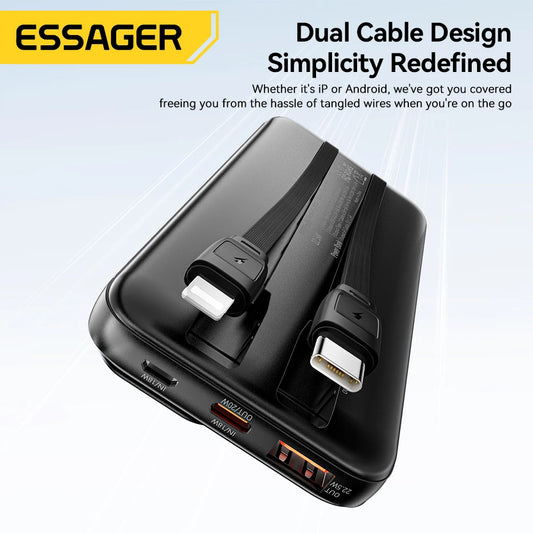 Essager Power Bank – 20000mAh Fast-Charge with Built-in Cables