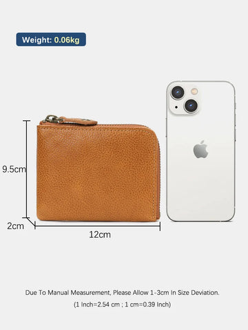 Zency Retro Cowhide Mini Short Wallet for Women - Genuine Leather Coin Pocket Purse