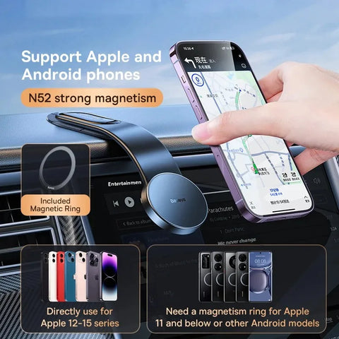 Baseus Magnetic Phone Holder for iPhone 13/14/15 – Easy Paste Dashboard Mount for Secure, Hands-Free Use