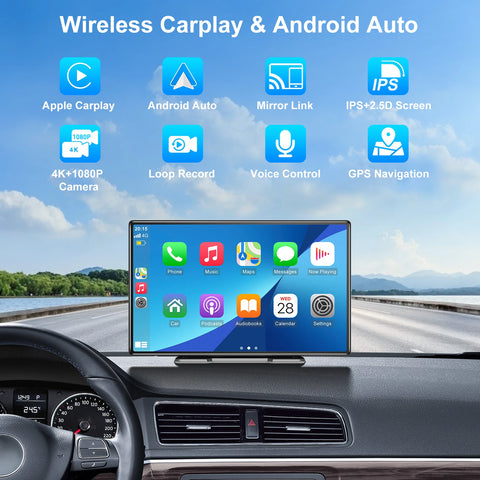 ESSGOO 9" draadloos CarPlay &amp; Android Auto-display