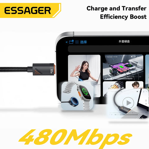 Essager Type C to Type C Cable - 100W PD Fast Charging for iPhone 16/15, MacBook, iPad, Xiaomi, Samsung