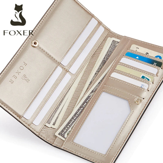 FOXER Women Leather Wallet - Long Purse Card Holder for Gifting