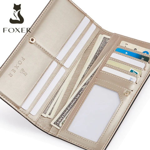FOXER Women Leather Wallet - Long Purse Card Holder for Gifting
