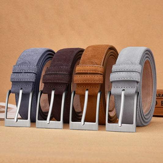 Sude Plaid Cow Leather Belt – Classic Pin Buckle Unisex Design
