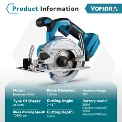 YOFIDRA 10800RPM 5/7 Zoll Elektrische Kreissäge Handheld Multifunktions Wiederaufladbare Schneidemaschine Für Makita Batterie Pin