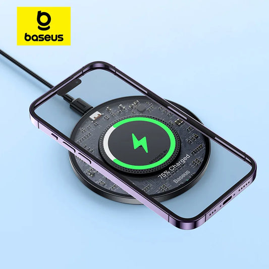 Baseus 15W Fast Wireless Charger - Qi-Compatible Charging Pad for iPhone 16/15/14/13, AirPods, Samsung S22/S10, Xiaomi, LG
