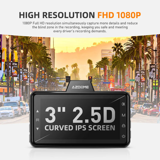 AZDOME M01 Pro Dash Cam – 3" IPS-scherm 1080P Dual-Channel Auto DVR met ADAS en parkeermodus