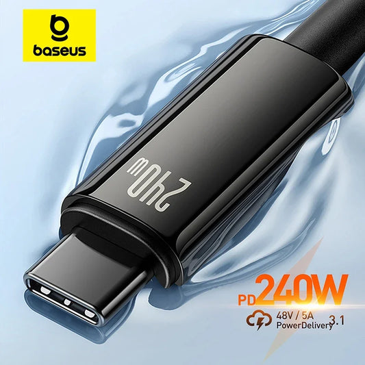 Baseus 240W USB-C Fast Charger Cable for iPhone 15/16 Pro Max & MacBook - Supercharge Your Devices