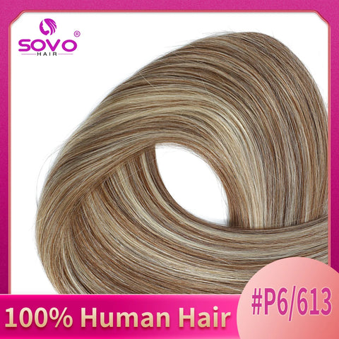 Clip In Human Hair Extensions - Light Brown Honey Ombre
