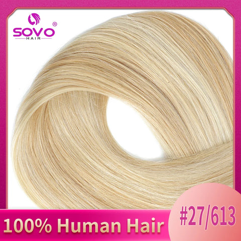Clip In Human Hair Extensions - Light Brown Honey Ombre