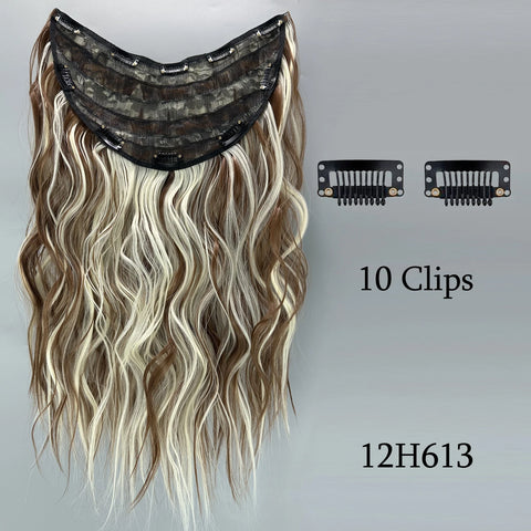Synthetic U-Shaped 10 Clip In Hair Extension 22 Inch Wavy Black Blonde